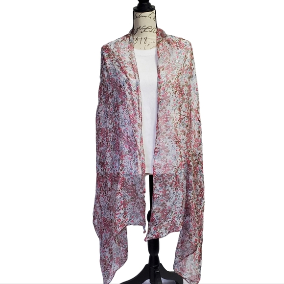 Women's Floral Print Wrap/Scarf  Sheer/Lightweight 100% Polyester - Picture 2 of 12